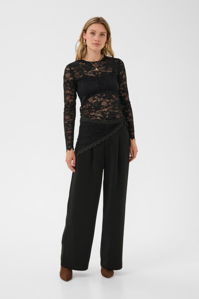PANTALON CREAM "BINE LACE BELT" PITCH BLACK