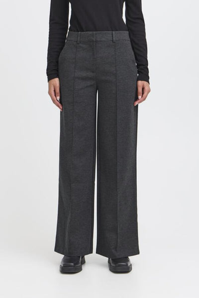PANTALON ICHI "KATE OFFICE WIDE" DARK GREY MELANGE