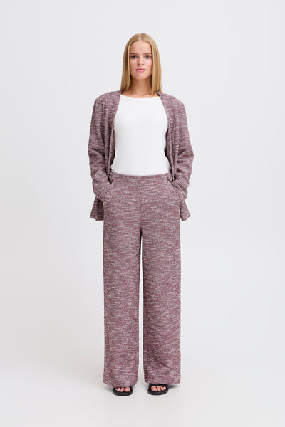 PANTALON ICHI "KATE CHECLÉ WIDE" PINK BERRY BOUCLÉ