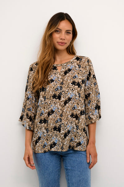 BLOUSE KAFFE "RIANA" GREY & BLUE FLOWER