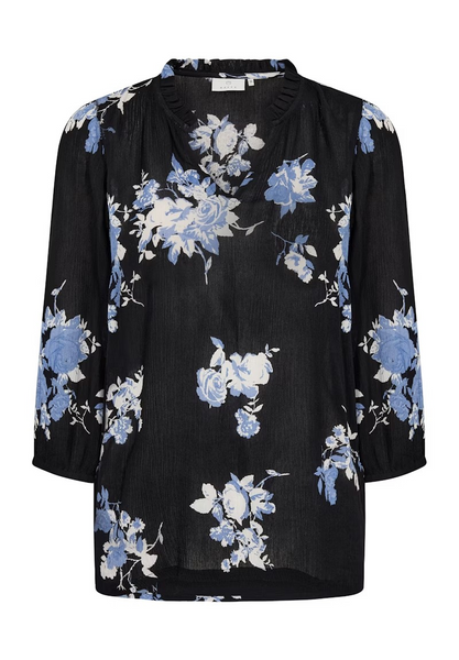 BLOUSE KAFFE "EDITA AMBER" BLACK & BLUE FLOWER PRINT