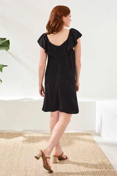 ROBE TRIBAL "RUFFLE" BLACK (9590)