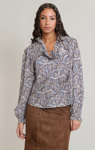 BLOUSE DEX "BLUE & BROWN PAISLEY" (2823701)