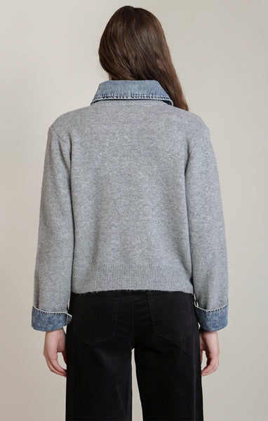 CARDIGAN DEX "DENIM TRIM SWEATER" GREY/DENIM (2827280)