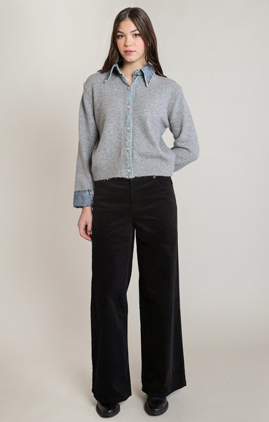 CARDIGAN DEX "DENIM TRIM SWEATER" GREY/DENIM (2827280)