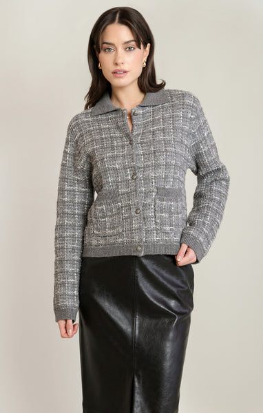 CARDIGAN BLACK TAPE "TWEED SWEATER" GREY MIX (2827281)